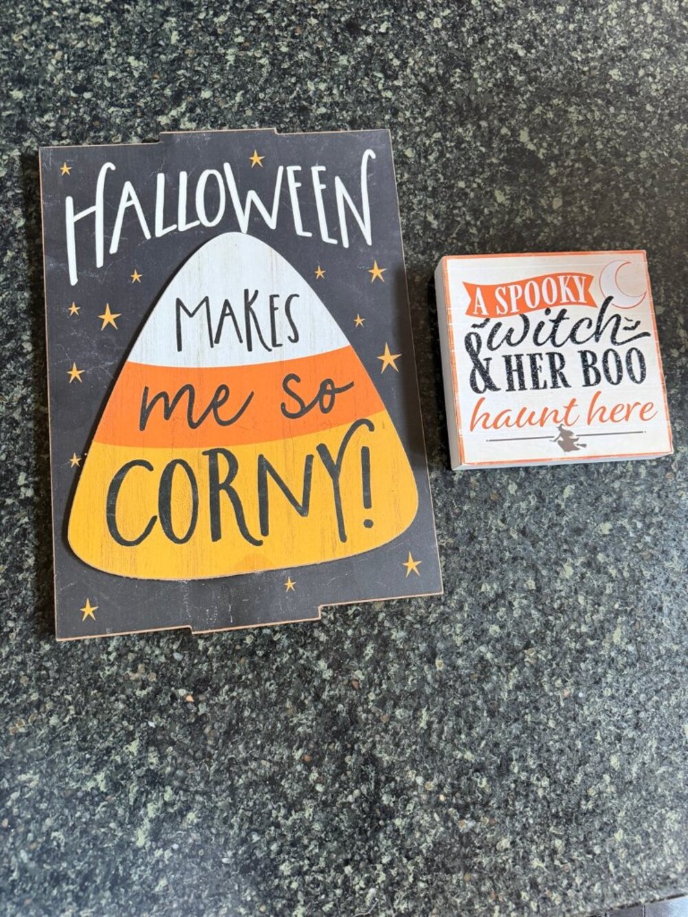 Halloween Candy Corn & Witch Wood Signs 2-Piece Decor Bundle - Preowned
